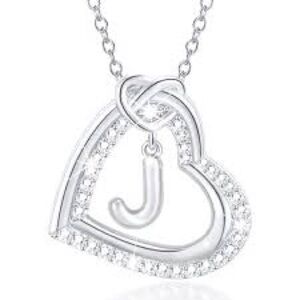 APSVO 18K White Gold Plated Love Heart Initial Necklace featuring the letter "J"